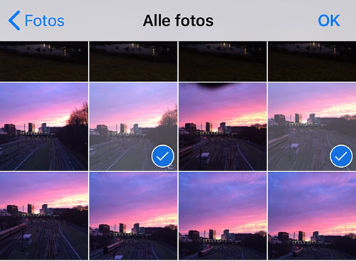 Valg af billeder fra mobilen